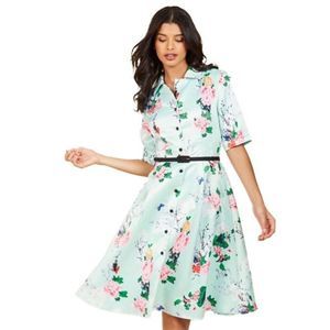 ModCloth Viola M 3X Floral Respectfully Retro Midi Dress In Mint Blossom Blue